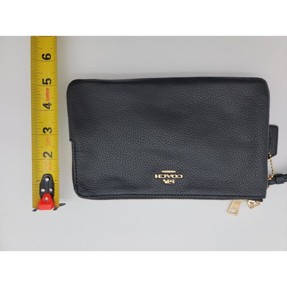 Coach Black Pebbled Leather Double Corn Zip Card Case Clutch Wristlet - Picture 10 of 10